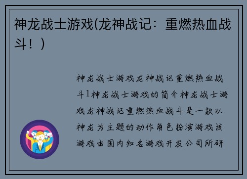 神龙战士游戏(龙神战记：重燃热血战斗！)