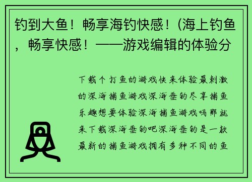 钓到大鱼！畅享海钓快感！(海上钓鱼，畅享快感！——游戏编辑的体验分享)